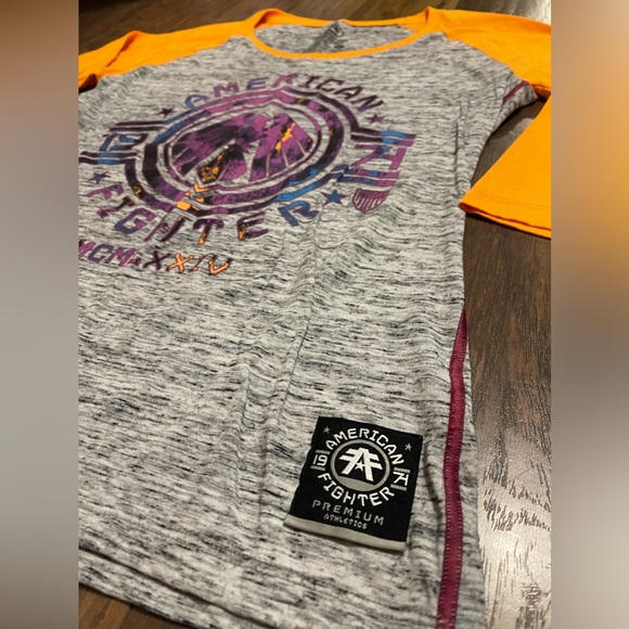 American Fighter 1974 3/4 length sleeve shirt Large fitted women’s style orange - Picture 2 of 6